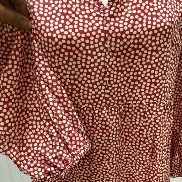 Isabel Maternity Red White Polka Dot Tiered Waist Ruffle Balloon Sleeve Dress-XL - Picture 2 of 11